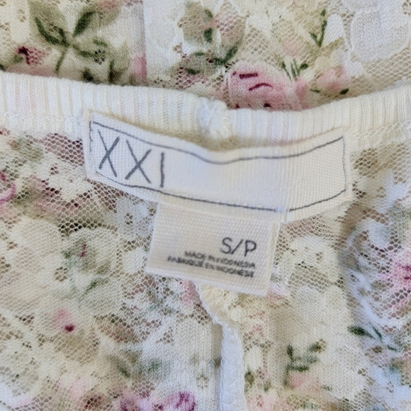 Forever 21 XXI Lace Racerback Tank Cream With Pink Floral Print Y2K Size Small - Picture 5 of 8